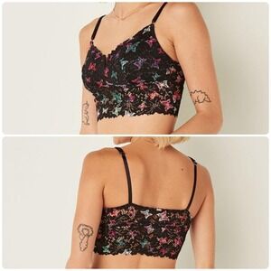 Victoria's Secret Pink Bralette Bra Top Black Butterfly Lace S-DD (small, 34DD)
